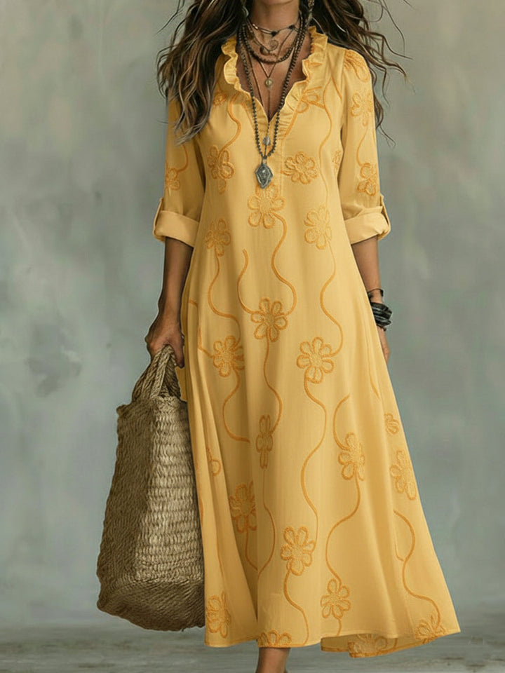 Kallie™ | Embroidered V-Neck Maxi Dress