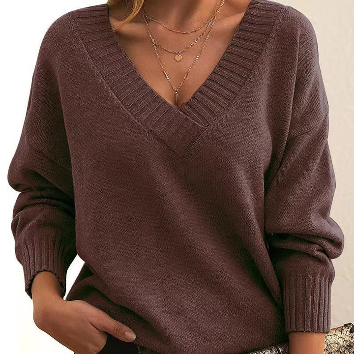Polly - Plain V-neck sweater – loose-fitting