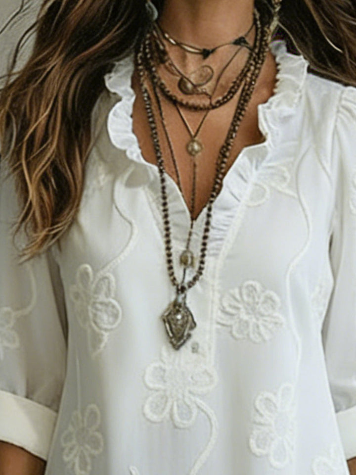 Kallie™ | Embroidered V-Neck Maxi Dress