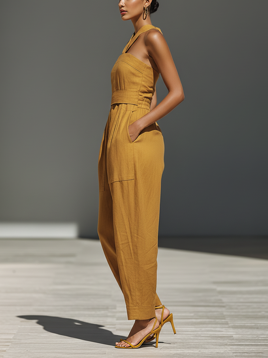 Gabrielle – Mustard Yellow Linen Jumpsuit