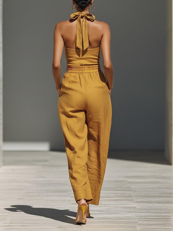Gabrielle – Mustard Yellow Linen Jumpsuit