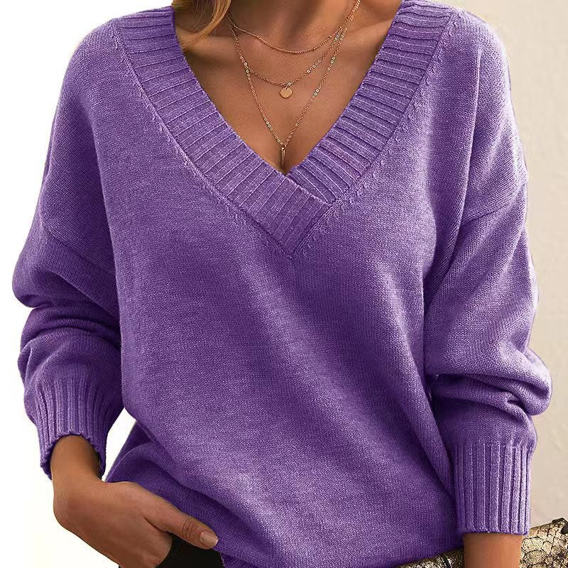 Polly - Plain V-neck sweater – loose-fitting