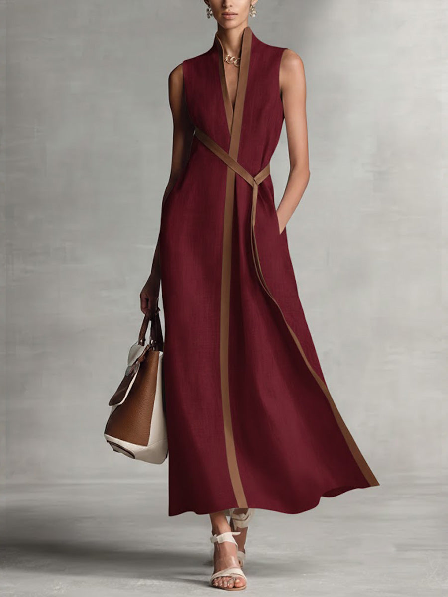 Rysella™ | Refined Linen-Blend Wrap Maxi Dress