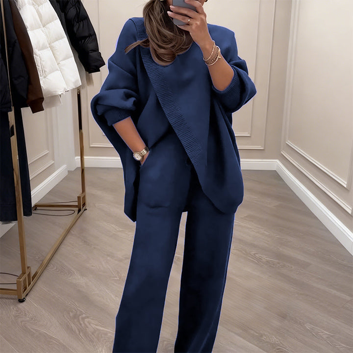 Malory - 2-Piece Set – Asymmetrical Sweater + Wide-Leg Pants