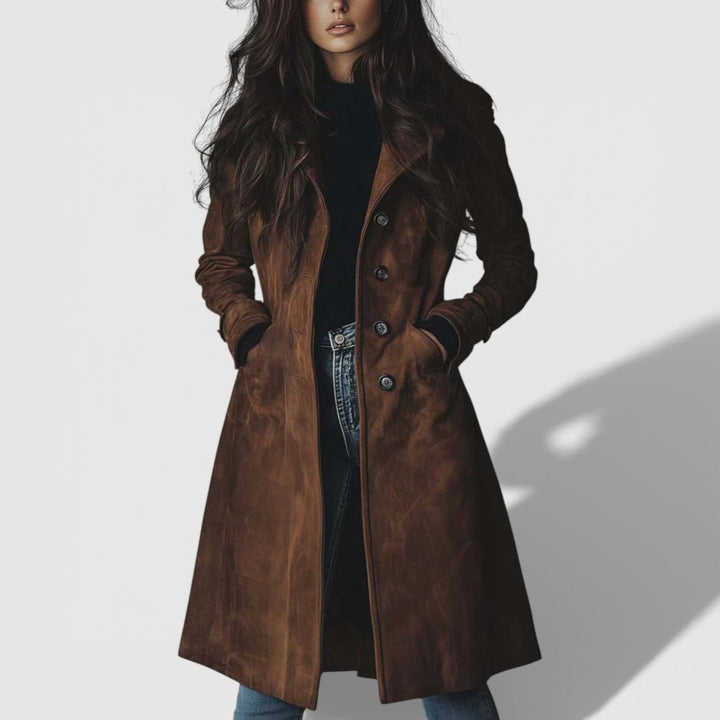 Brown suede-touch trench coat