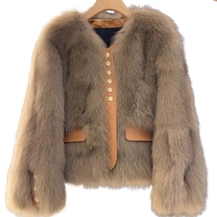 Brown faux fur patchwork jacket
