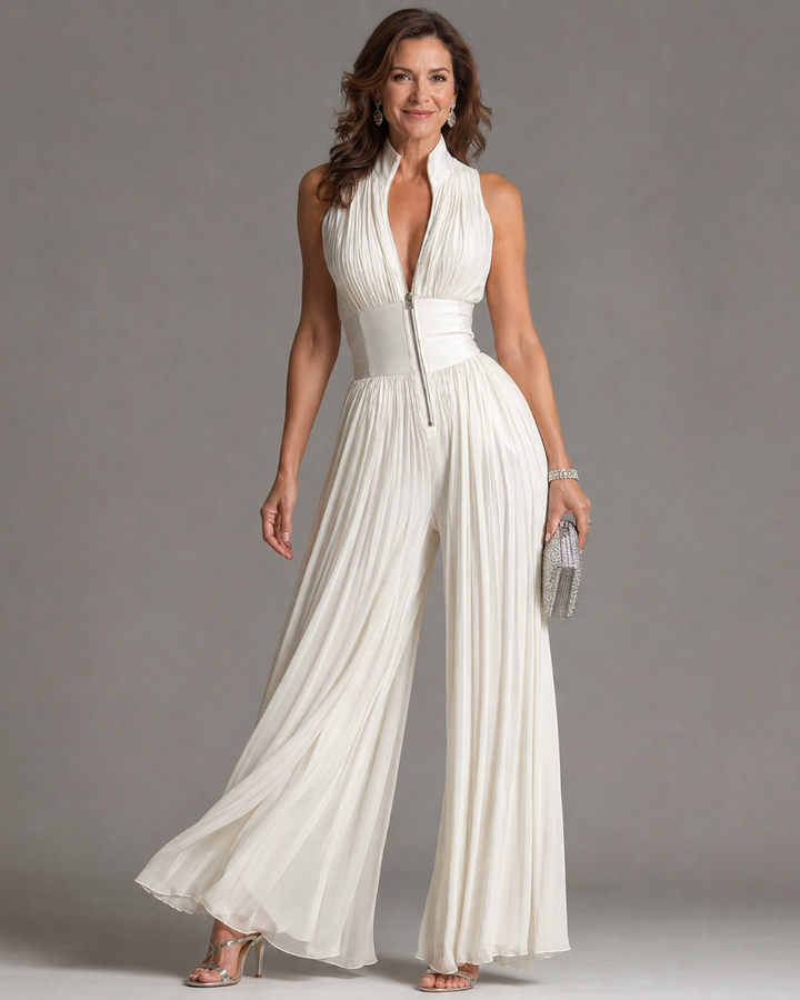 Zakira | Pleated Halter-Neck Wide-Leg Jumpsuit