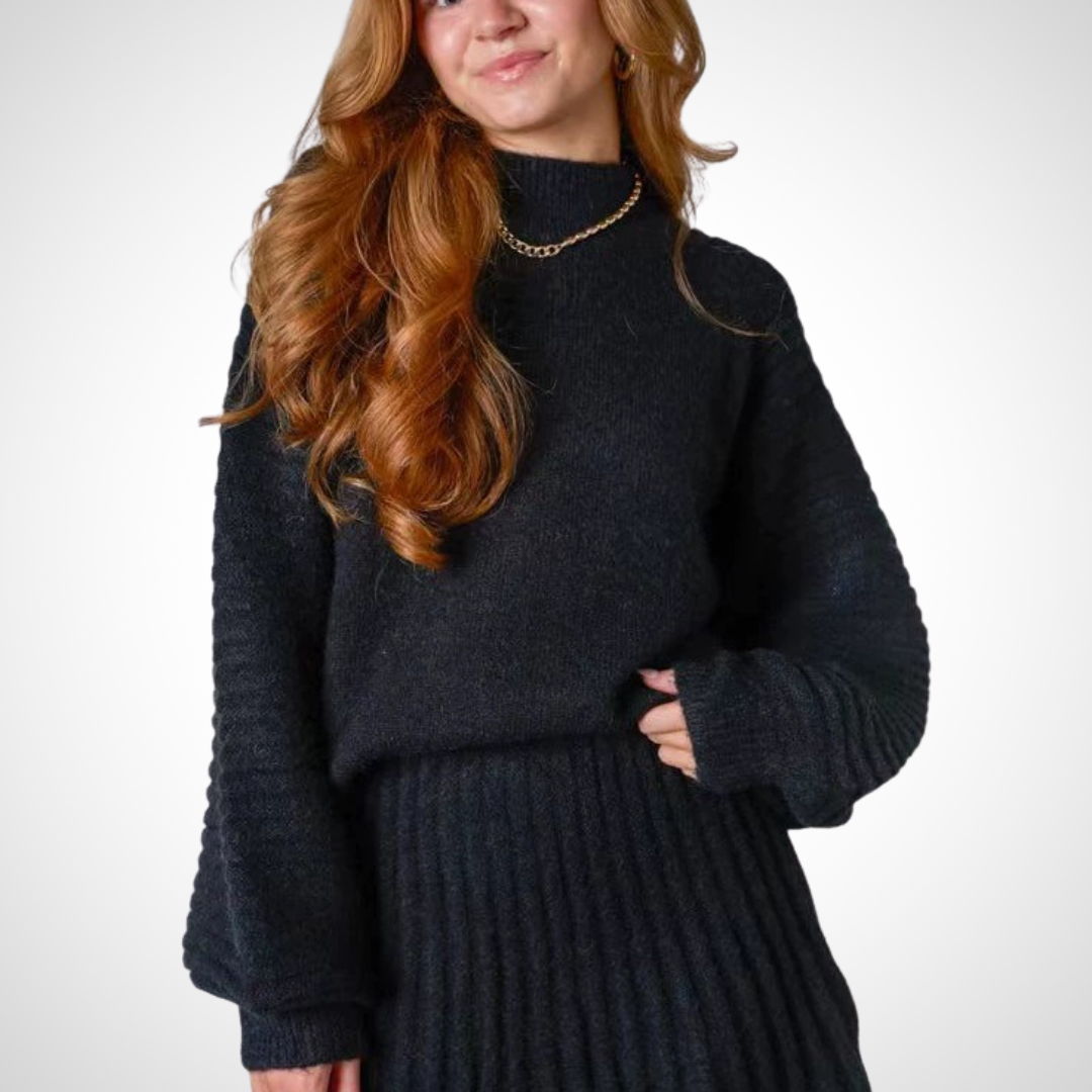 Black ribbed knit two-piece set