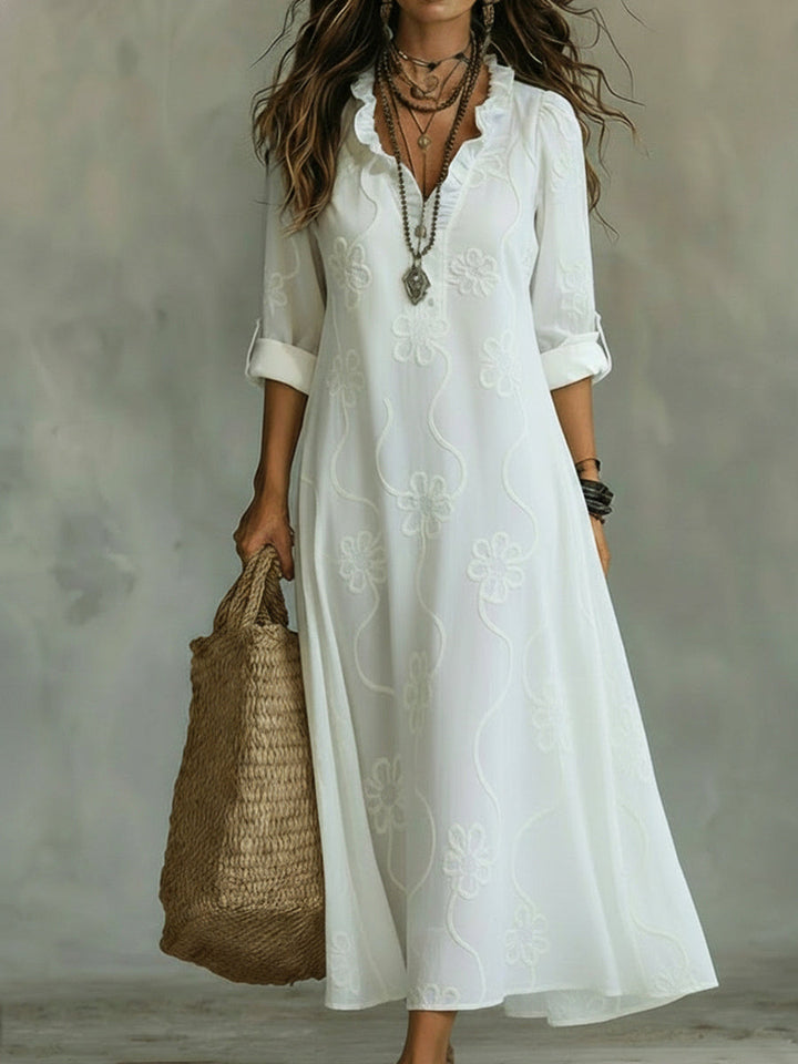 Kallie™ | Embroidered V-Neck Maxi Dress