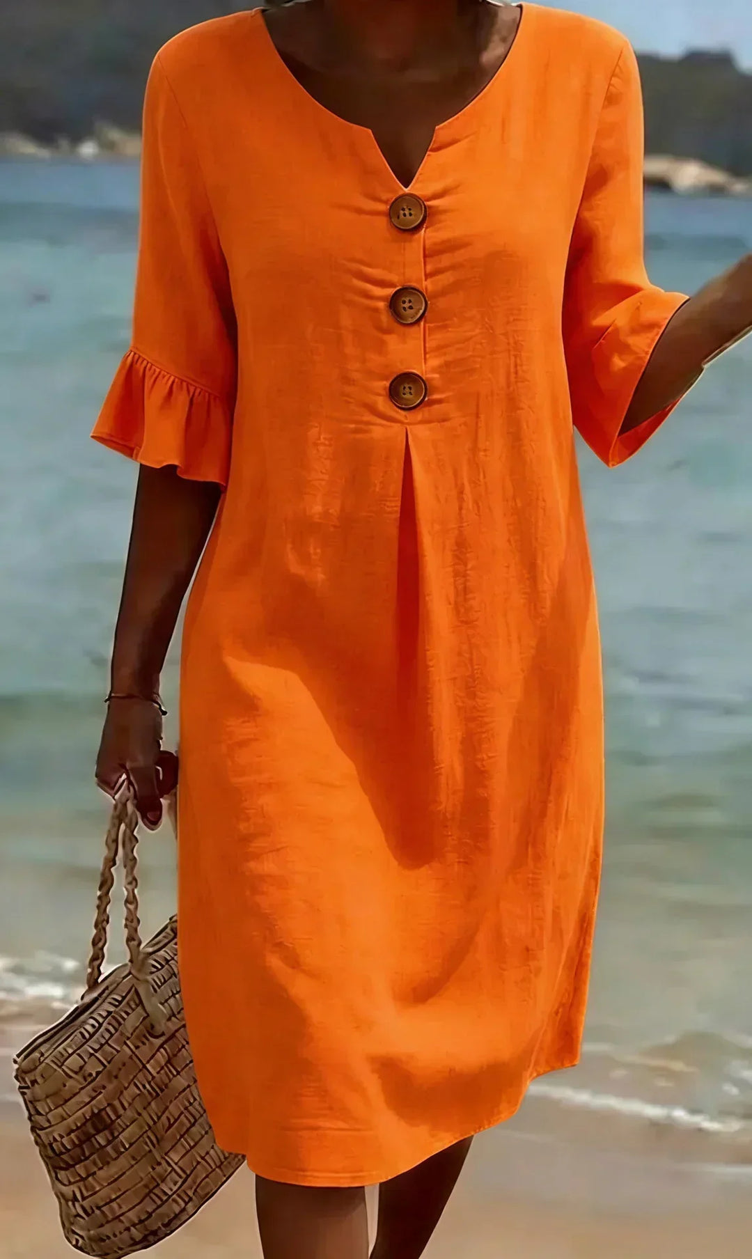 Vanesa™ | Textured Linen Puff-Sleeve Dress