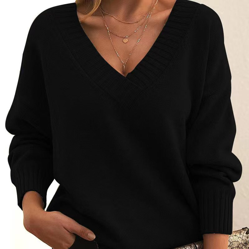 Polly - Plain V-neck sweater – loose-fitting