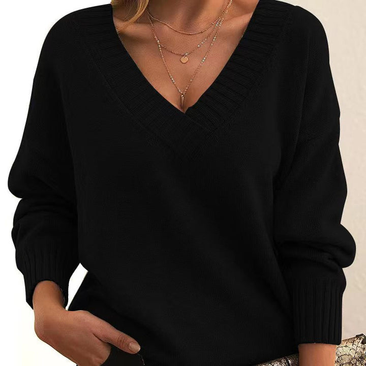 Polly - Plain V-neck sweater – loose-fitting