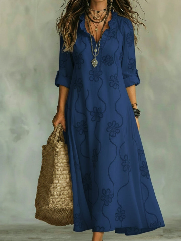 Kallie™ | Embroidered V-Neck Maxi Dress