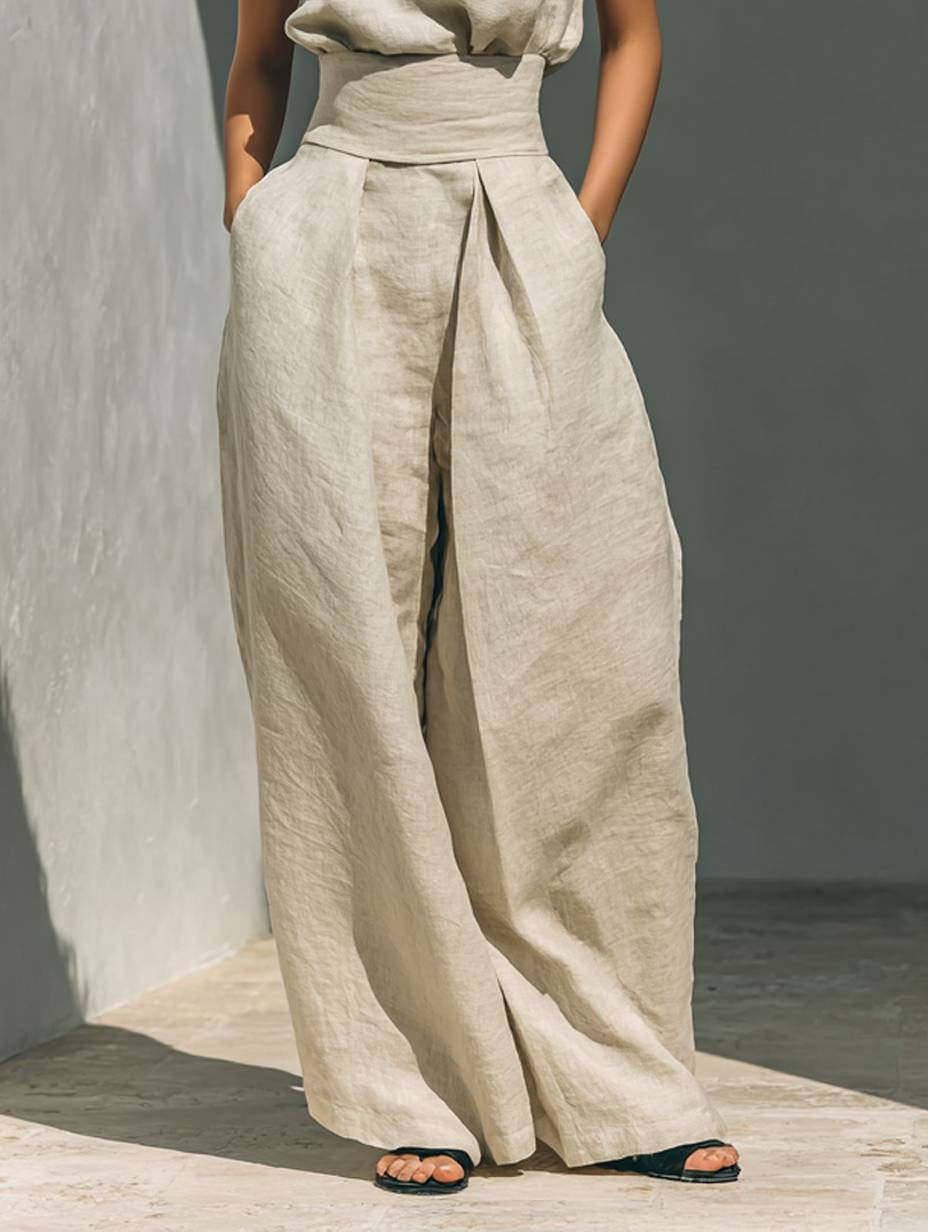 Chloé – Cotton-Linen Blend Sleeveless Blouse & Wide-Leg Pants Set