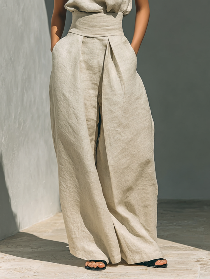 Chloé – Cotton-Linen Blend Sleeveless Blouse & Wide-Leg Pants Set