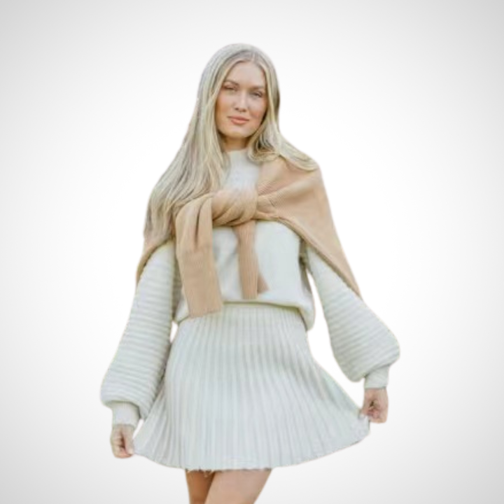 Apricot ribbed knit two-piece set