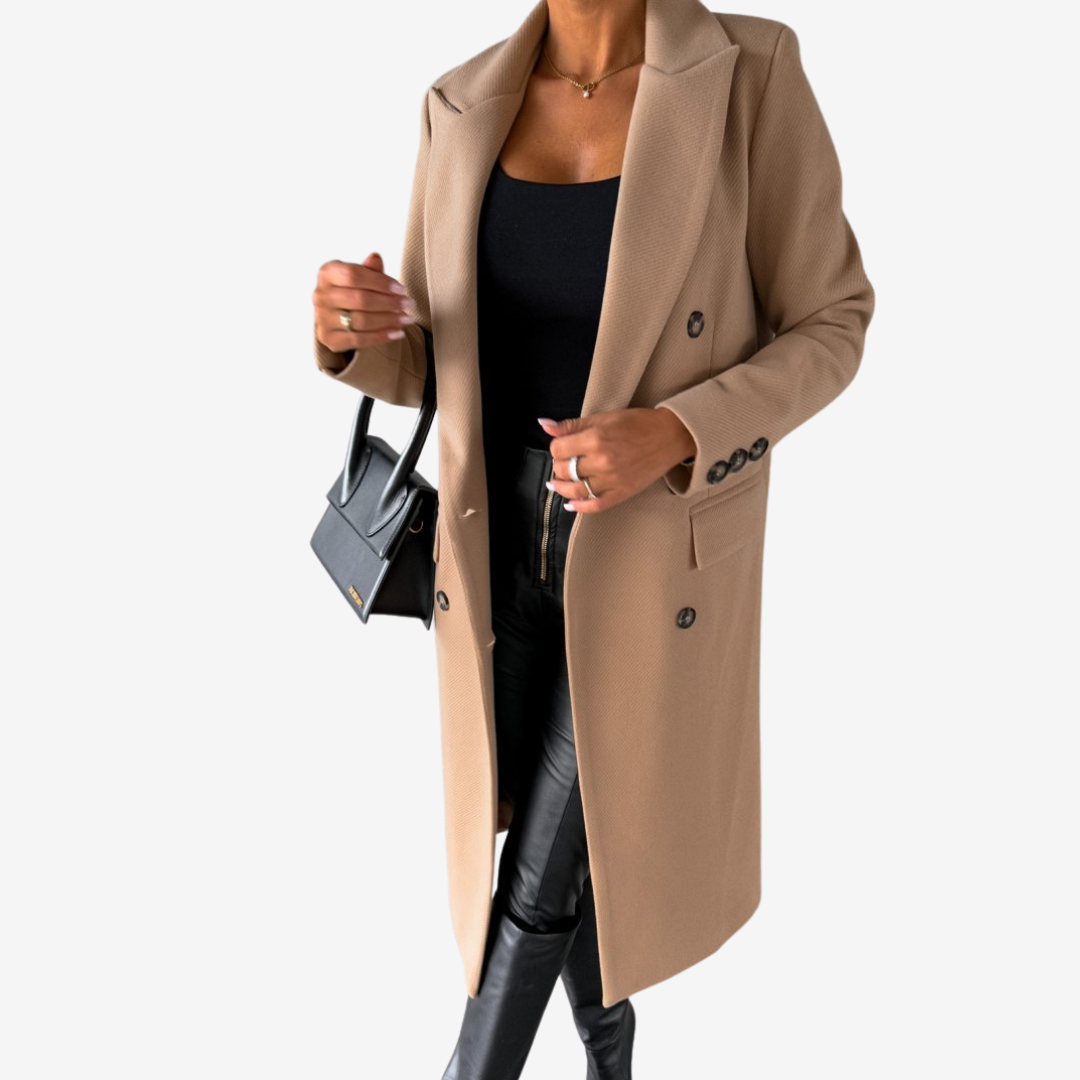 Long wrap coat front view