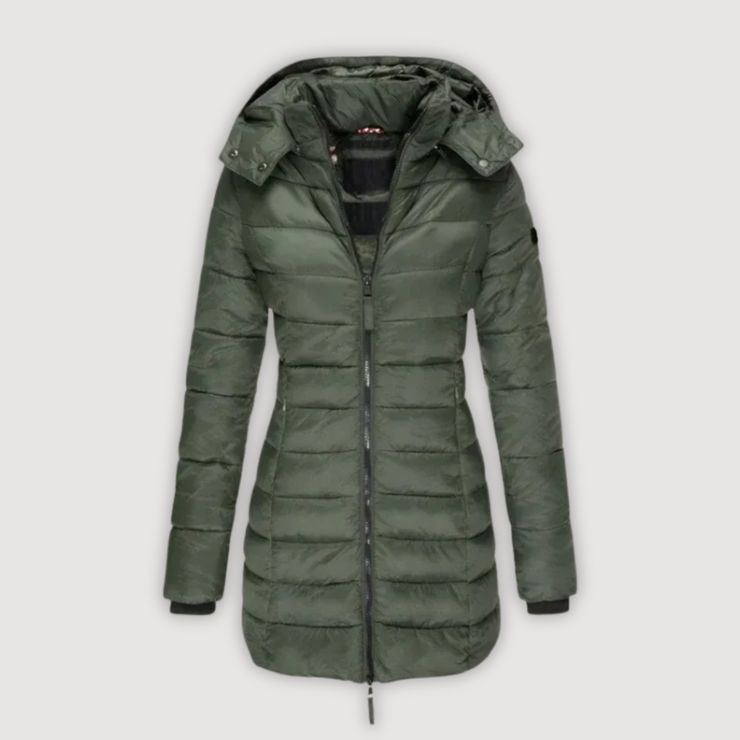 Green longline puffer coat