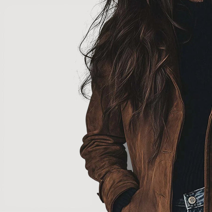 Suede-touch trench coat front view