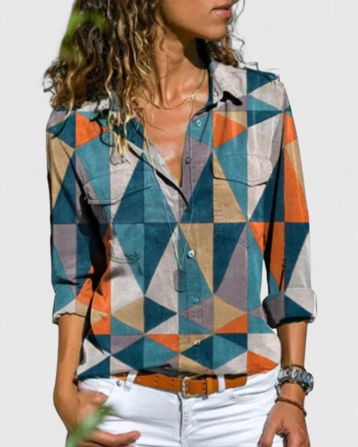 EMILY – INDIGO BLOOM BUTTON BLOUSE