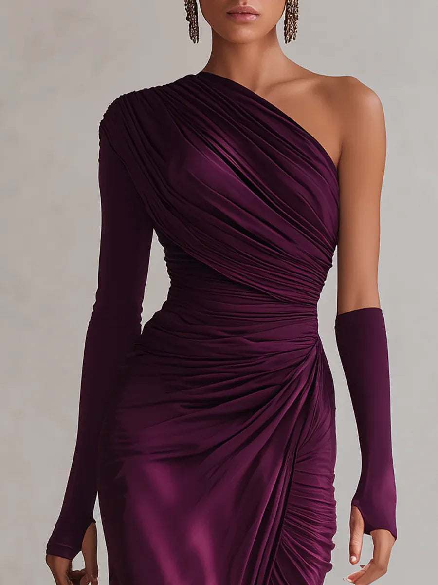 Rosalia™ - Elegant, sexy purple maxi dress with one shoulder