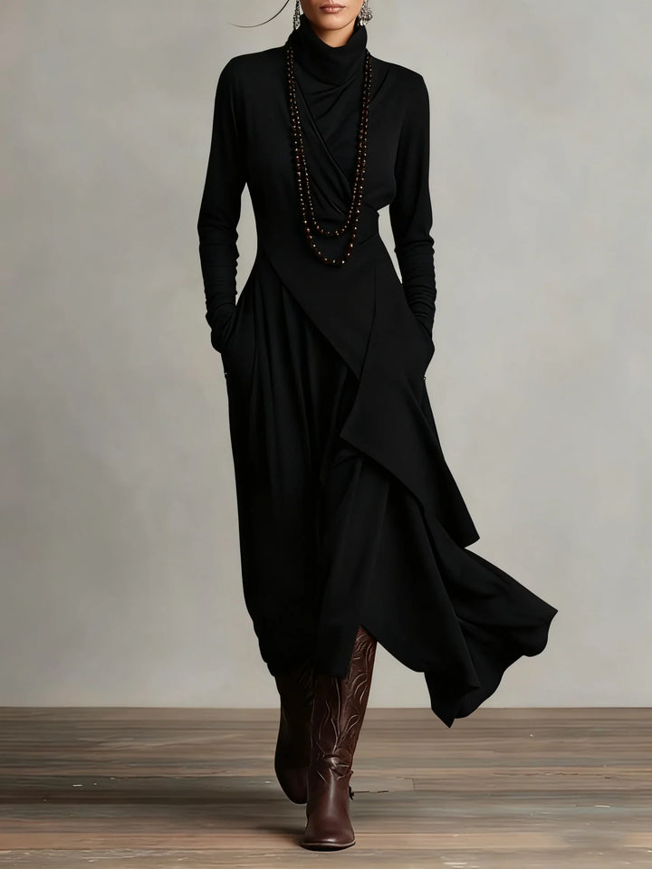 Sandra | Purple Asymmetrical Pleated Maxi Dress with High Neck