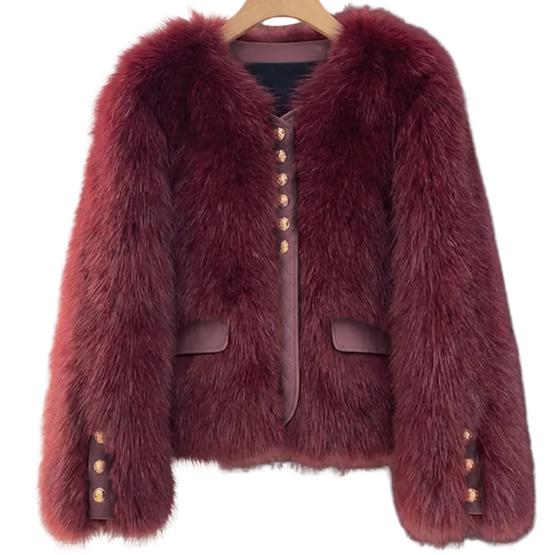 Burgundy faux fur patchwork jacket