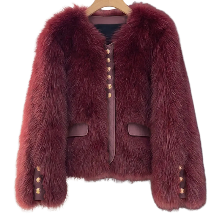 Burgundy faux fur patchwork jacket