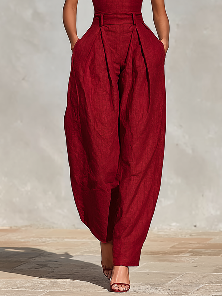 Estelle – Red Linen Jumpsuit with Delicate Straps