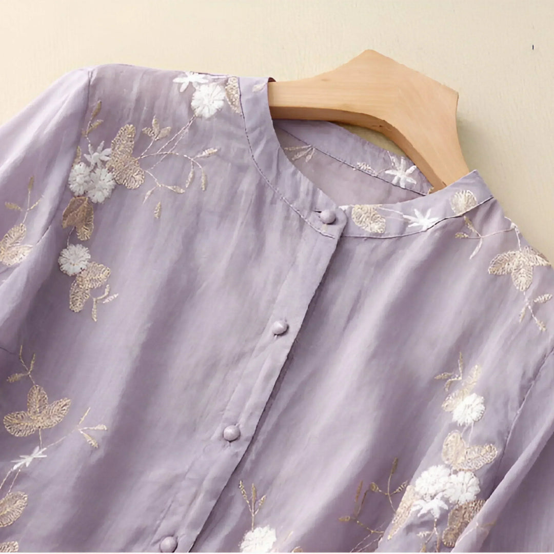 Peyton - Cotton Top with Embroidered Flowers