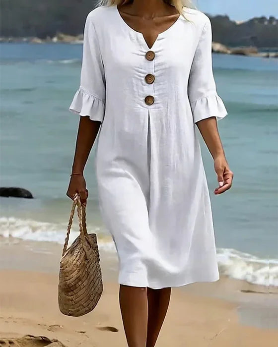 Vanesa™ | Textured Linen Puff-Sleeve Dress