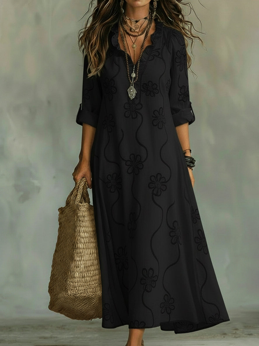Kallie™ | Embroidered V-Neck Maxi Dress