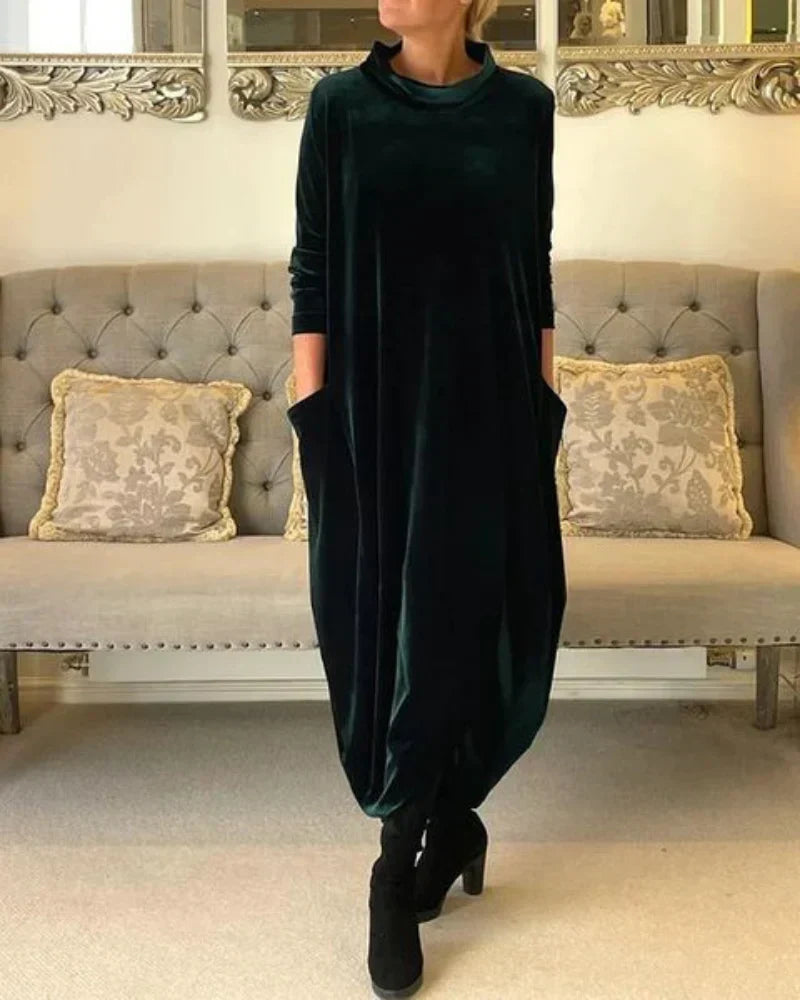 Sera | Elegant Velvet Winter Dress with Pockets