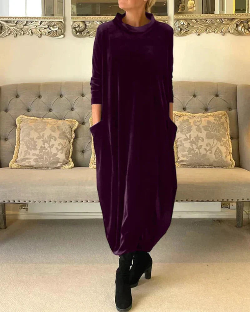 Sera | Elegant Velvet Winter Dress with Pockets