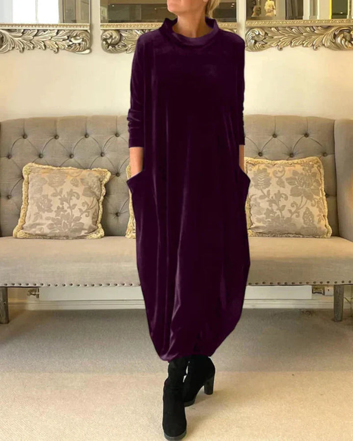 Sera | Elegant Velvet Winter Dress with Pockets