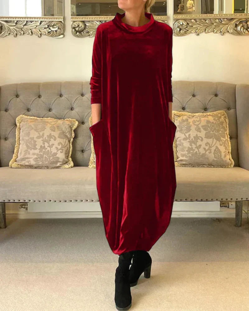 Sera | Elegant Velvet Winter Dress with Pockets