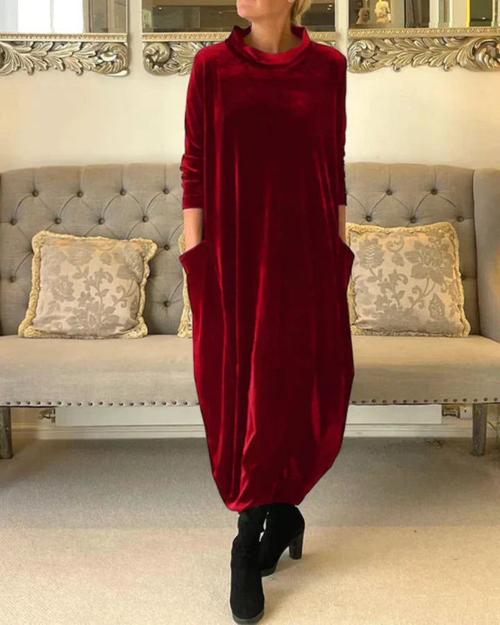 Sera | Elegant Velvet Winter Dress with Pockets