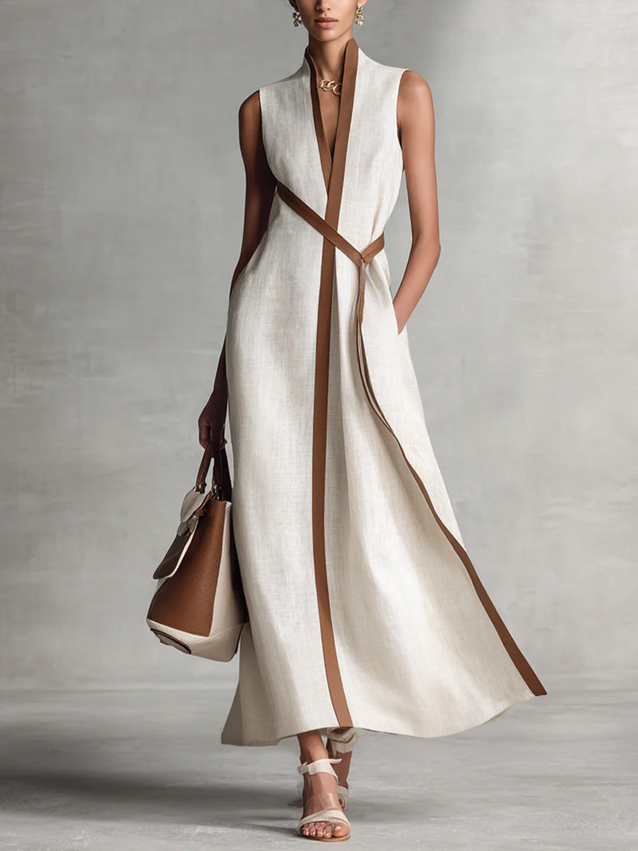 Rysella™ | Refined Linen-Blend Wrap Maxi Dress