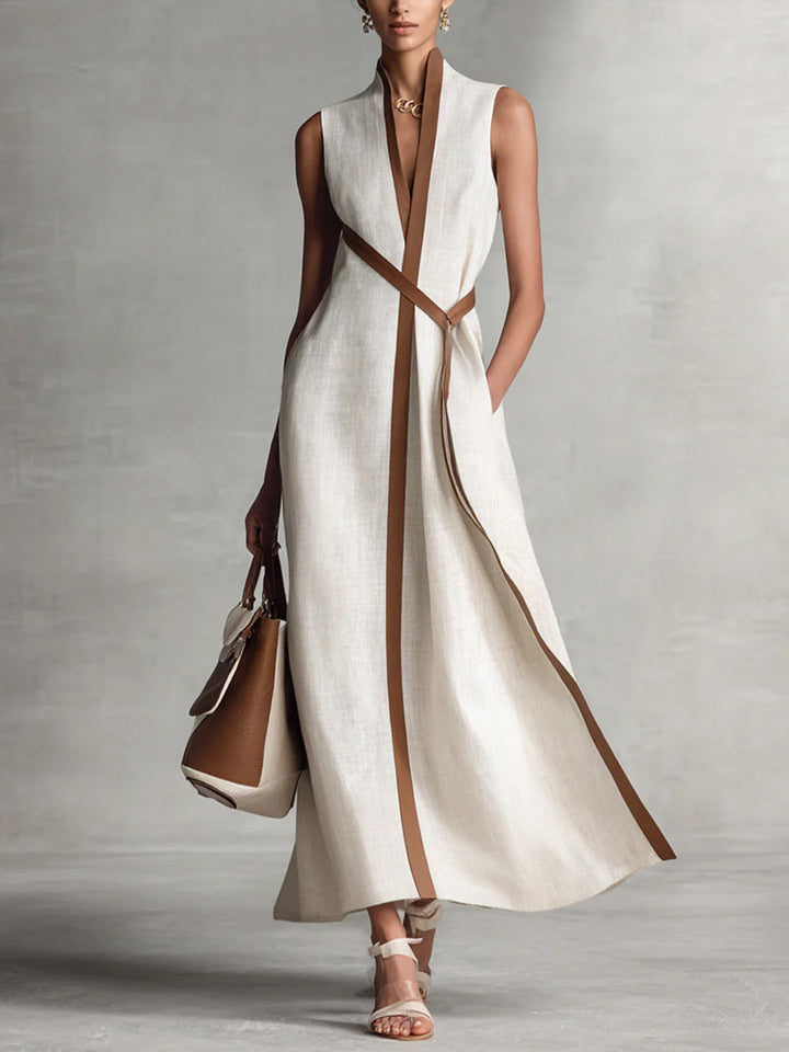 Rysella™ | Refined Linen-Blend Wrap Maxi Dress