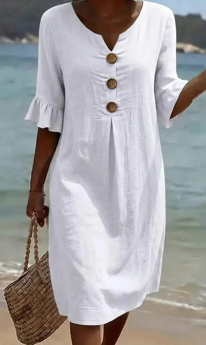 Vanesa™ | Textured Linen Puff-Sleeve Dress