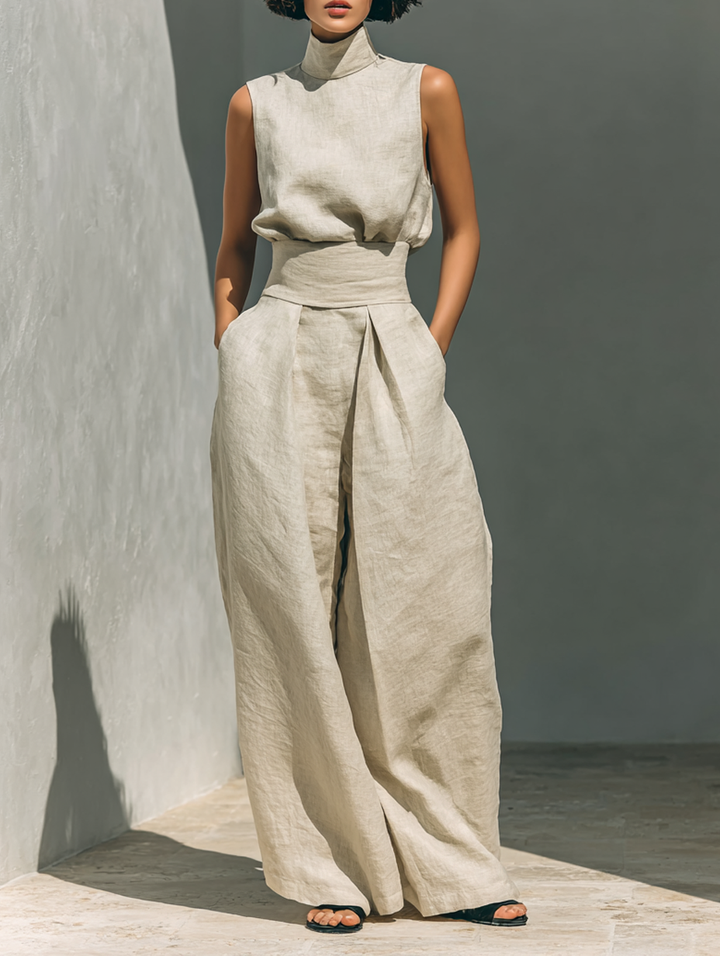 Chloé – Cotton-Linen Blend Sleeveless Blouse & Wide-Leg Pants Set