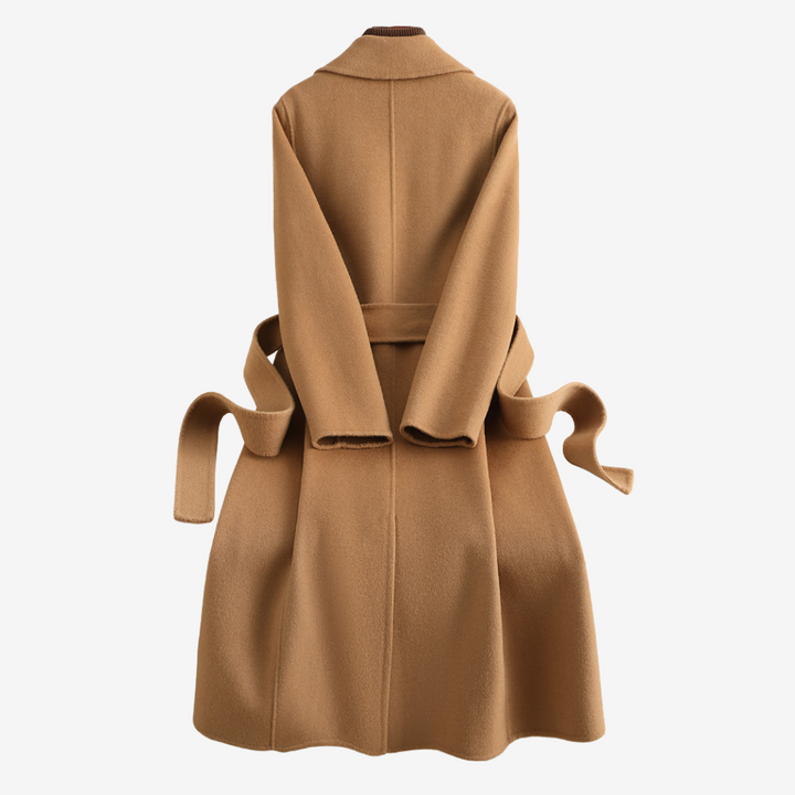 Belted trench coat side view