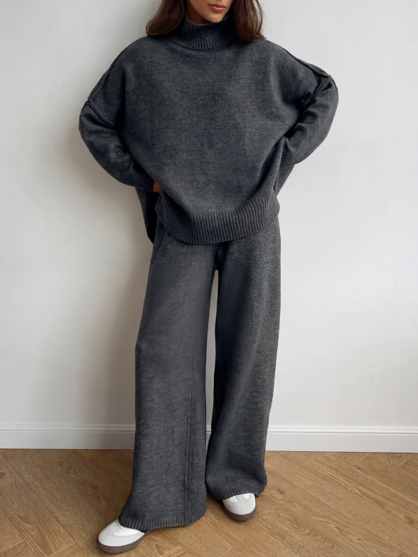 Dark Gray turtleneck sweater and wide-leg pants set