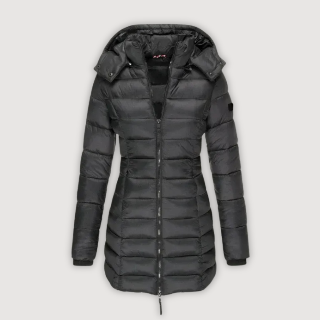 Black longline puffer coat