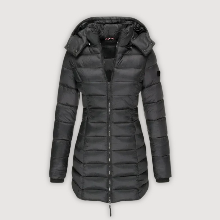 Black longline puffer coat