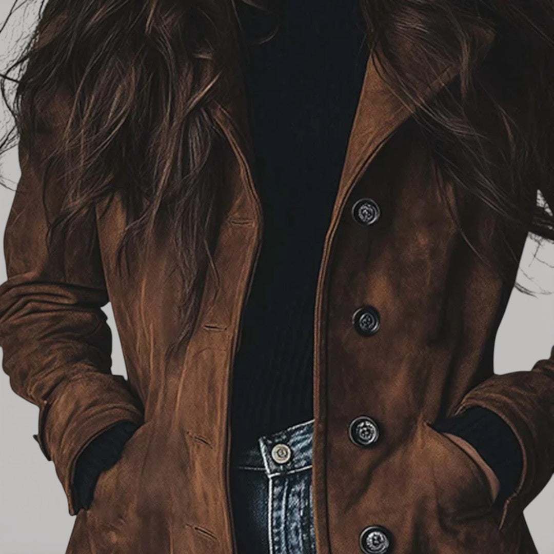 Suede-touch trench coat side view