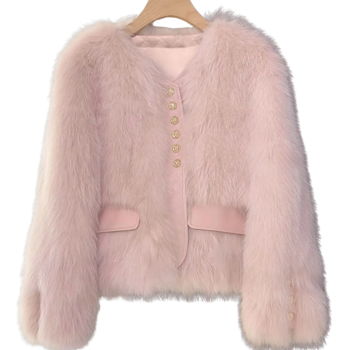 Pink faux fur patchwork jacket