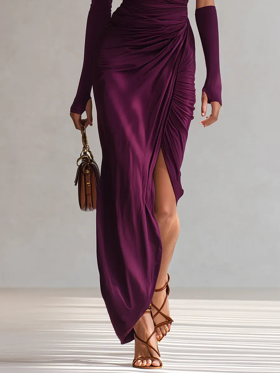 Rosalia™ - Elegant, sexy purple maxi dress with one shoulder