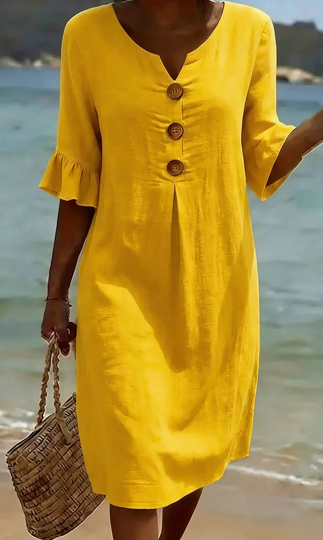 Vanesa™ | Textured Linen Puff-Sleeve Dress