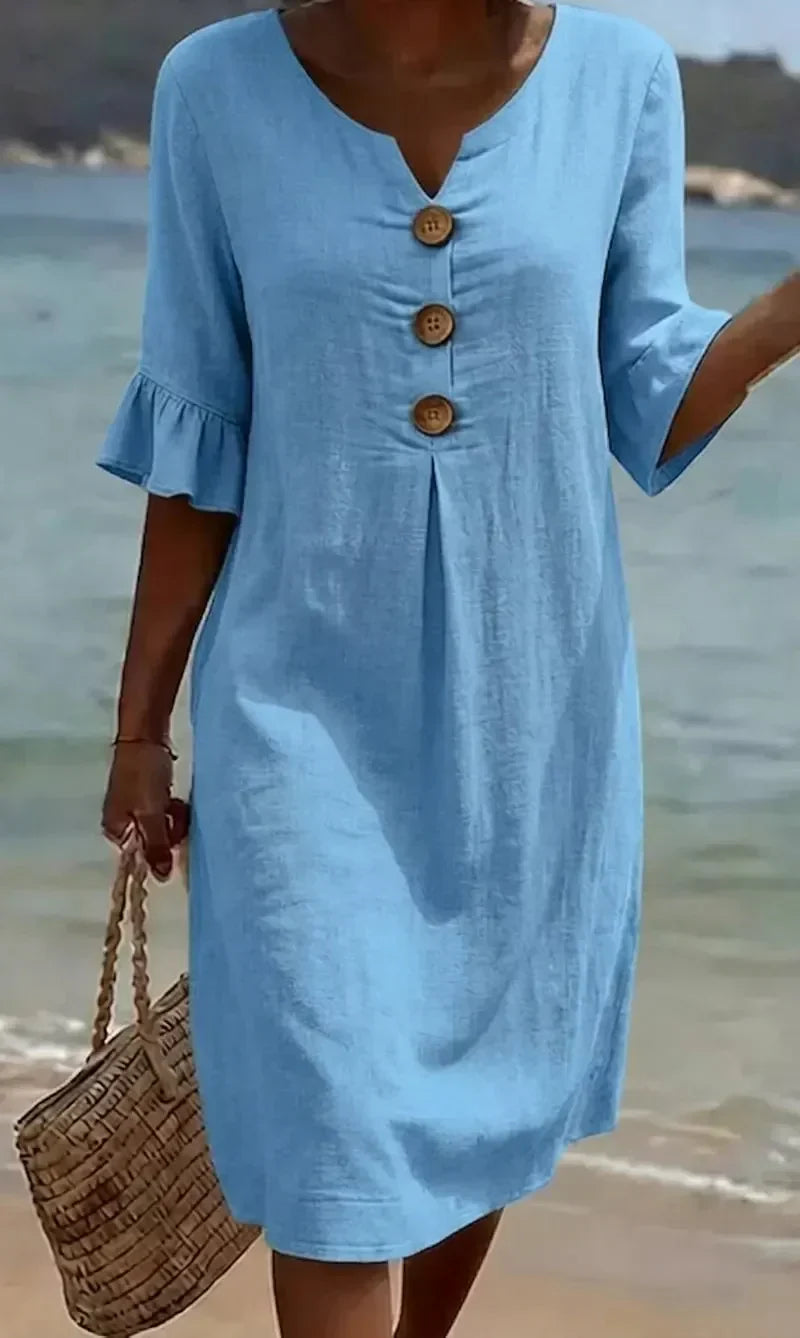 Vanesa™ | Textured Linen Puff-Sleeve Dress